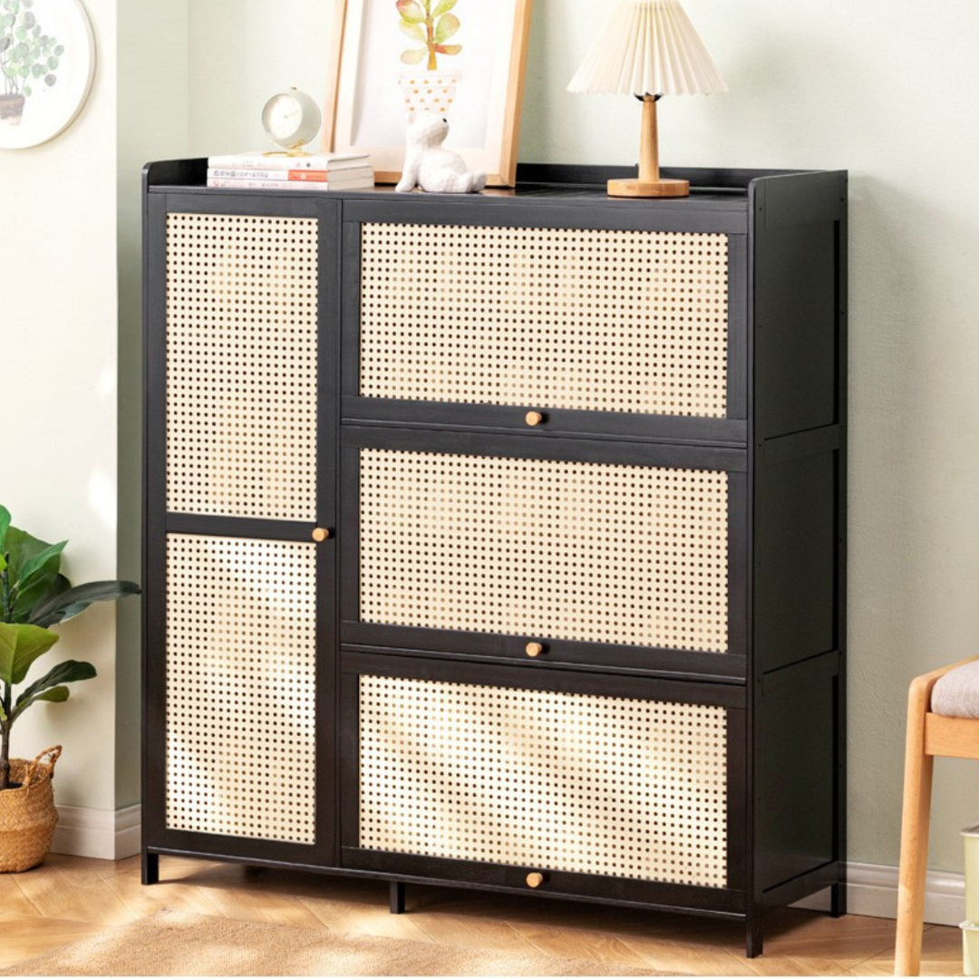 TỦ GIÀY GỖ TRE ĐEN THIẾT KẾ 4 CÁNH ĐỂ CỰC GỌN